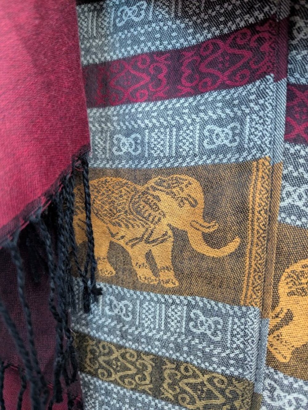 Burgundy Elephant Print Cashmere Pashmina Shawl Scarf